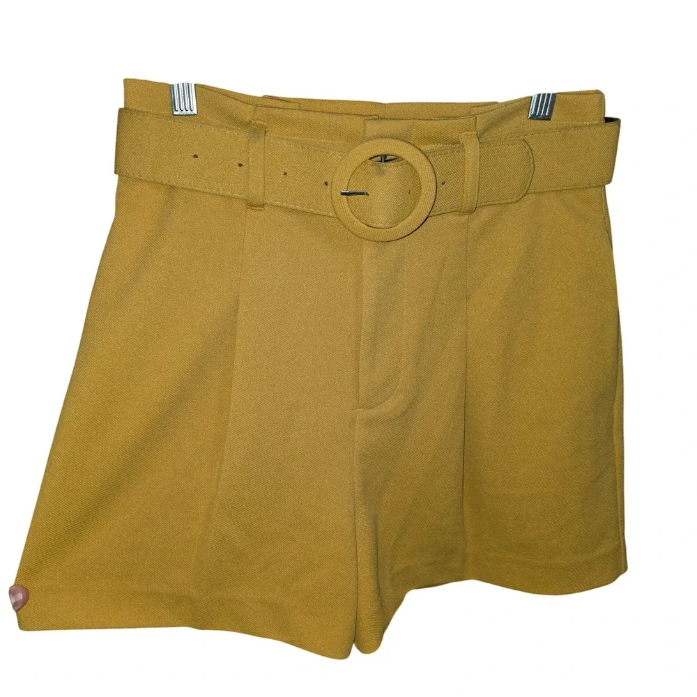 Endless Rose Mustard Yellow High Waisted Belted Tailored Shorts Buckle Small‎